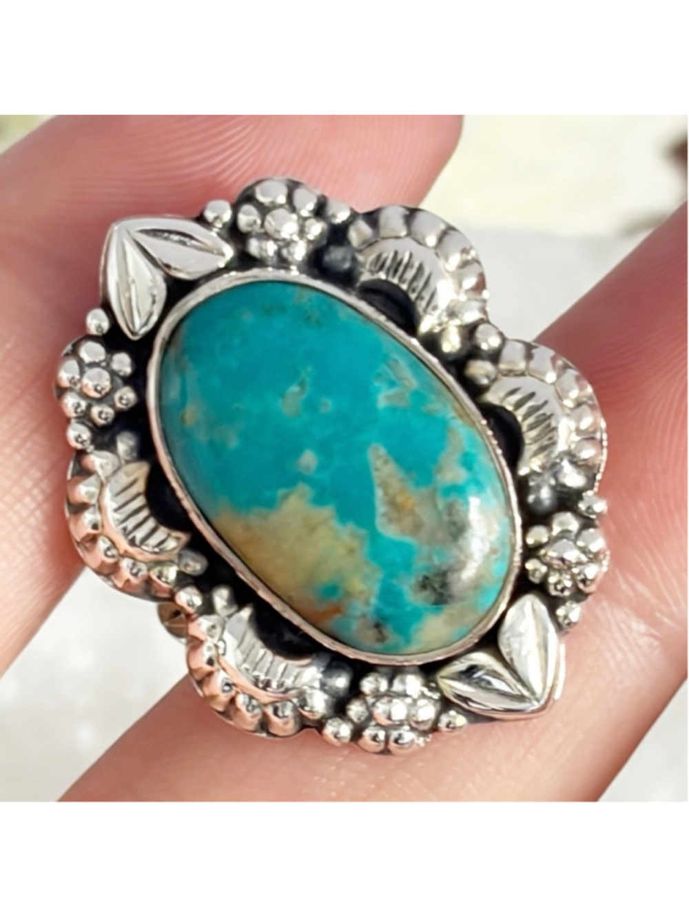 Sonoran Gold Turquoise Navajo Style Ring Size 8 1/4 8.5 Pure Sterling Silver 925 - Picture 7 of 13
